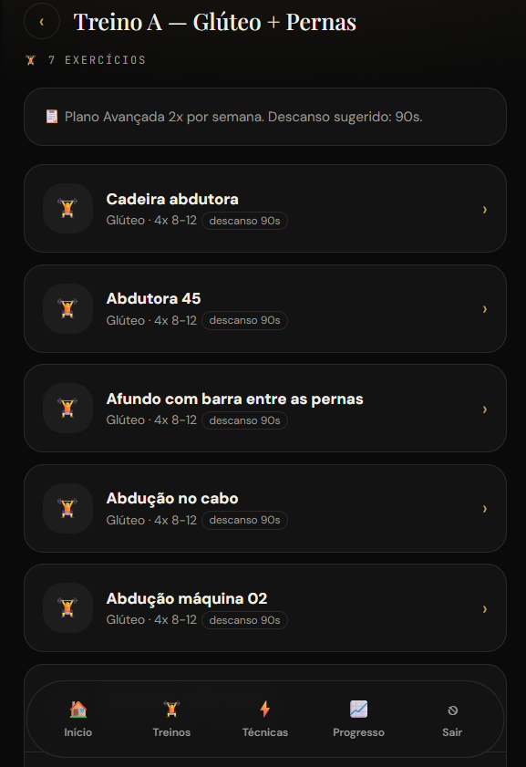 Tela de treino